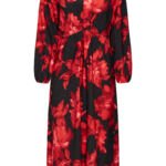 Midi Floral Φόρεμα με Κόκκινα Λουλούδια ICHI