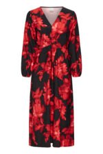 Midi Floral Φόρεμα με Κόκκινα Λουλούδια ICHI