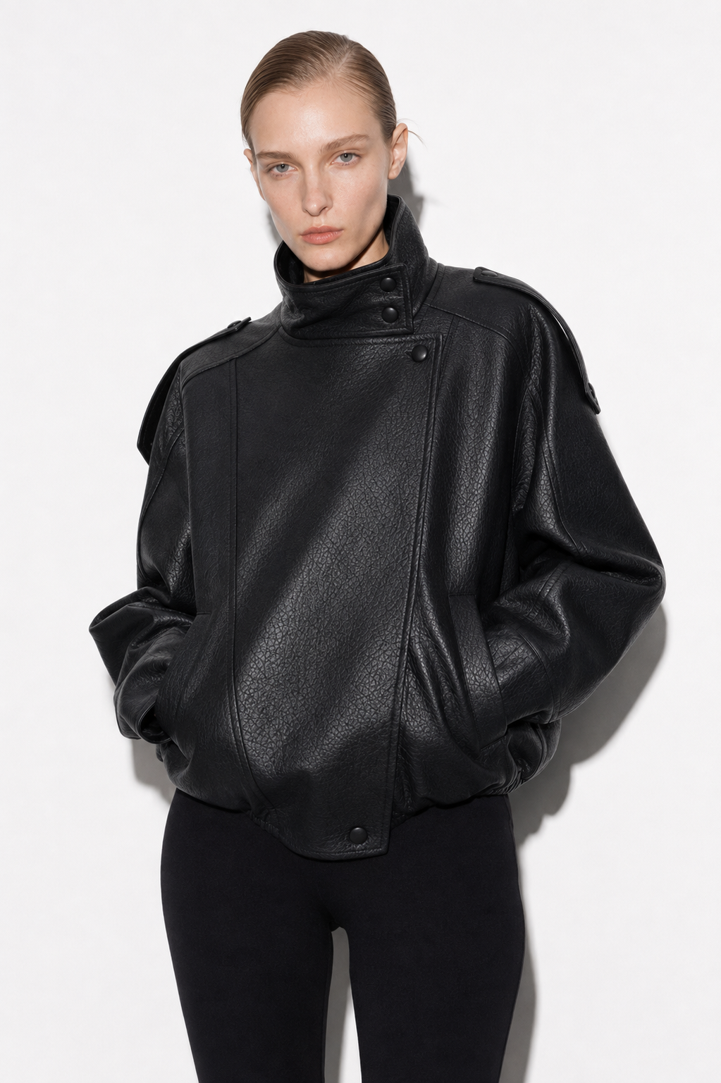 SDL5906-1 Lumina Μαύρο Oversized Jacket Δερματίνη - Image 1