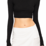 Μαύρο Cropped Top Lumina με Μακρύ Μανίκι