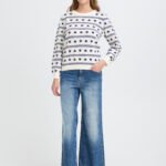 ICHI Πλεκτό Pullover με Σχέδιο Καρδιές – Birch Blue Print