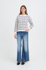 ICHI Πλεκτό Pullover με Σχέδιο Καρδιές – Birch Blue Print