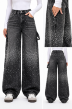 Μαύρο Wide Leg Cargo Jeans με Strass Λεπτομέρειες - Image 2