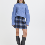 ICHI Mini Καρό Φούστα με Καρό Μοτίβο – Navy Peony