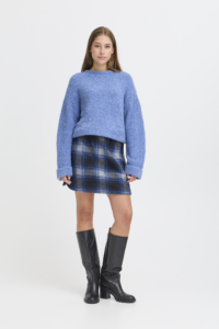 ICHI Mini Καρό Φούστα με Καρό Μοτίβο – Navy Peony