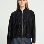 ICHI Μαύρο Jacket με Παγιέτες
